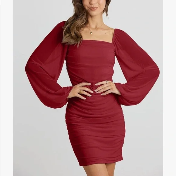 Red Ruched Dress - Picture 1 of 7